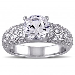 White Gold Created White Sapphire Engagement Ring - Handcrafted By Name My Rings™