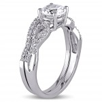 White Gold Created White Sapphire and 1/6ct TDW Diamond Bridal Ring Set - Handcrafted By Name My Rings™