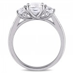 White Gold Created White Sapphire and Diamond Accent 3-Stone Engagement Ring - Handcrafted By Name My Rings™