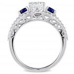 White Gold Created White and Blue Sapphire 1/3ct TDW Diamond Bridal Ring Set - Handcrafted By Name My Rings™