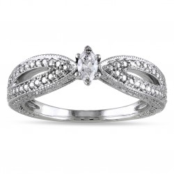 White Gold Marquise-cut Diamond Solitaire Split Shank Promise Ring - Handcrafted By Name My Rings™