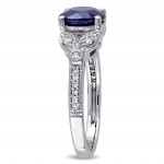 White Gold Sapphire and 1/6ct TDW Diamond Vintage Floral Engagement Ring - Handcrafted By Name My Rings™