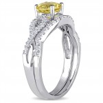 White Gold Yellow Beryl and 1/6ct TDW Diamond Bridal Ring Set - Handcrafted By Name My Rings™