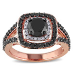 Rose Gold 2ct TDW Black and White Diamond Double Halo Ring - Handcrafted By Name My Rings™
