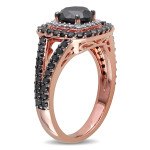 Rose Gold 2ct TDW Black and White Diamond Double Halo Ring - Handcrafted By Name My Rings™