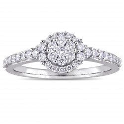 White Gold 1/2ct TDW Diamond Floral Cluster Halo Engagement Ring - Handcrafted By Name My Rings™