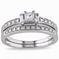 White Gold 1/2ct TDW Diamond Princess Cut Bridal Ring Set - Handcrafted By Name My Rings™