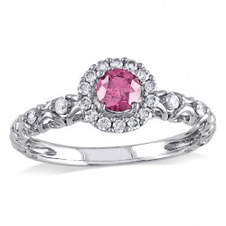 White Gold 1/2ct TDW Pink and White Diamond Halo Ring - Handcrafted By Name My Rings™