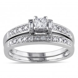 White Gold 1/3ct TDW Princess Diamond Bridal Set - Handcrafted By Name My Rings™