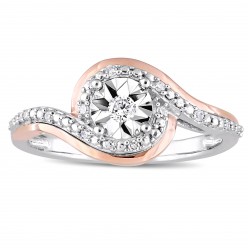 2-Tone White and Rose Gold 1/10ct TDW Diamond Crossover Bypass Engagement Ring - Handcrafted By Name My Rings™