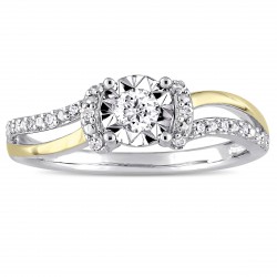 2-Tone Yellow-Plated and White Sterling Silver 1/5ct TDW Diamond Split Shank Engagement Ring - Handcrafted By Name My Rings™