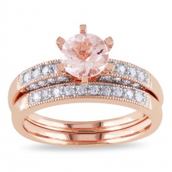 Morganite and 1/3ct TDW Diamond Bridal Set in Rose Gold - Handcrafted By Name My Rings™