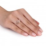 Rose-plated Silver Morganite and 1/10ct TDW Diamond Bridal Ring Set - Handcrafted By Name My Rings™