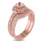 Rose-plated Silver Morganite and 1/10ct TDW Diamond Bridal Ring Set - Handcrafted By Name My Rings™