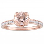 Signature Collection Rose Gold Morganite and White Topaz Flower Halo Slender Engagement Ring - Handcrafted By Name My Rings™