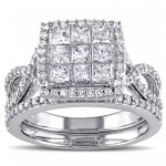 Signature Collection White Gold 1 1/ 2ct TDW Diamond Bridal Ring Set - Handcrafted By Name My Rings™