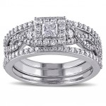 Signature Collection White Gold 1ct TDW Princess Diamond Bridal Ring Set - Handcrafted By Name My Rings™