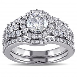 Signature Collection White Gold 2ct TDW Halo Bridal Ring Set - Handcrafted By Name My Rings™
