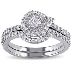 Signature Collection White Gold 3/4ct TDW Swirl Diamond Promise Bridal Ring Set - Handcrafted By Name My Rings™