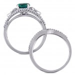 Signature Collection White Gold Created White Emerald and 1/3ct TDW Diamond Split Shank Bridal Set - Handcrafted By Name My Rings™