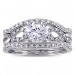 Signature Collection White Gold Created White Sapphire and 1/4ct TDW Diamond Infinity 3- - Handcrafted By Name My Rings™