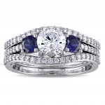 Signature Collection White Gold Created White and Blue Sapphire and 1/2ct TDW Diamond Br - Handcrafted By Name My Rings™