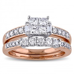 Signature Collection Rose Gold 1ct TDW Diamond Bridal Ring Set - Handcrafted By Name My Rings™
