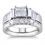 Signature Collection White Gold 1 1/2ct Princess CutTDW Diamond Bridal Ring Set - Handcrafted By Name My Rings™