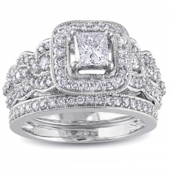 Signature Collection White Gold 1 1/4ct TDW Certified Diamond Bridal Ring Set - Handcrafted By Name My Rings™