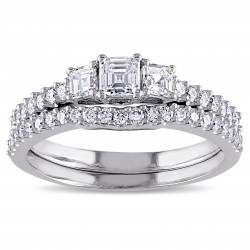 Signature Collection White Gold 1 1/5ct TDW Diamond 3-stone Bridal Ring Set - Handcrafted By Name My Rings™