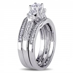 Signature Collection White Gold 1 1/5ct TDW Diamond 3-stone Bridal Ring Set - Handcrafted By Name My Rings™