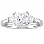 Signature Collection White Gold 1 3/4ct TDW Princess and Trapezoid  Diamond Engagement Ring - Handcrafted By Name My Rings™