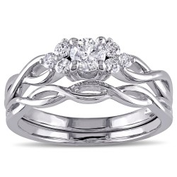 Signature Collection White Gold 1/2ct TDW Diamond Bridal Ring Set - Handcrafted By Name My Rings™