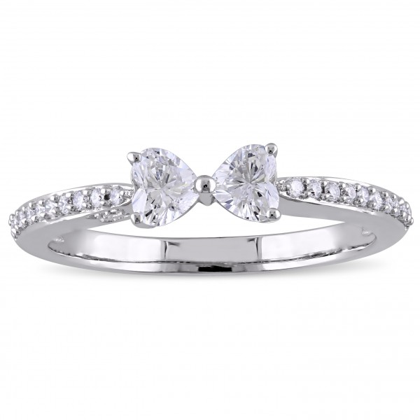 Signature Collection White Gold 1/2ct TDW Heart and Round Diamond Bow Ring - Handcrafted By Name My Rings™
