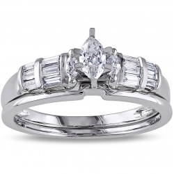 Signature Collection White Gold 1/2ct TDW Marquise-cut and Parallel Baguette Diamond Bridal Set - Handcrafted By Name My Rings™