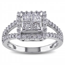 Signature Collection White Gold 1ct TDW Diamond Princess Cut Halo Engagement Ring - Handcrafted By Name My Rings™