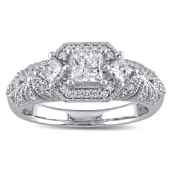 Signature Collection White Gold 1ct TDW Princess and Round Diamond Engagement Ring - Handcrafted By Name My Rings™