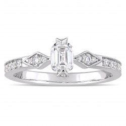 Signature Collection White Gold 3/4ct TDW Emerald and Round-Cut Diamond Engagement Ring - Handcrafted By Name My Rings™