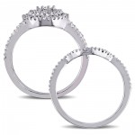 Signature Collection White Gold 3/5ct TDW Certified Diamond Halo Bridal Ring Set - Handcrafted By Name My Rings™