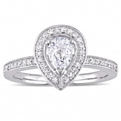 Signature Collection White Gold 5/8ct TDW Pear and Round-Cut Diamond Halo Engagement Ring - Handcrafted By Name My Rings™