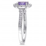 Signature Collection White Gold Amethyst and 1/4ct TDW Diamond Quatrefoil Halo Ring - Handcrafted By Name My Rings™