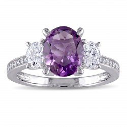 Signature Collection White Gold Amethyst and 5/8ct TDW Oval and Round Diamond Engagement Ring - Handcrafted By Name My Rings™