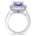 Signature Collection White Gold Cushion-Cut Tanzanite and 1ct TDW Diamond Square Floral Halo Engagement Ring - Handcrafted By Name My Rings™