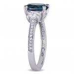Signature Collection White Gold London Blue Topaz 5/8ct TDW Oval and Round Diamond Engagement Ring - Handcrafted By Name My Rings™