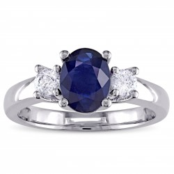 Signature Collection White Gold Oval-Shaped Blue Sapphire and 1/3ct TDW Diamond Engagement Ring - Handcrafted By Name My Rings™