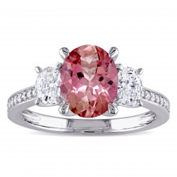 Signature Collection White Gold Pink Tourmaline and 5/8ct TDW Oval and Round Diamond Engagement Ring - Handcrafted By Name My Rings™