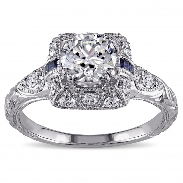 Signature Collection White Gold Sapphire and 1 1/4ct TDW Diamond Engagement Ring - Handcrafted By Name My Rings™