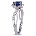 Signature Collection White Gold Sapphire and 1/4ct TDW Diamond Flower Engagement Ring - Handcrafted By Name My Rings™