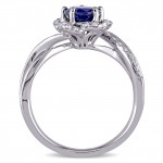 Signature Collection White Gold Sapphire and 1/4ct TDW Diamond Flower Engagement Ring - Handcrafted By Name My Rings™