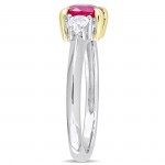Signature Collection White Gold Gold Prong Ruby White Sapphire 3-Stone Engagement Ring - Handcrafted By Name My Rings™